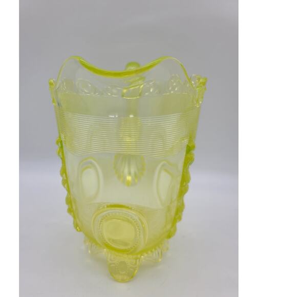Antique Indiana Tumbler Uranium Vaseline Glass Water Pitcher Jug Dewey Pattern - Picture 3 of 8